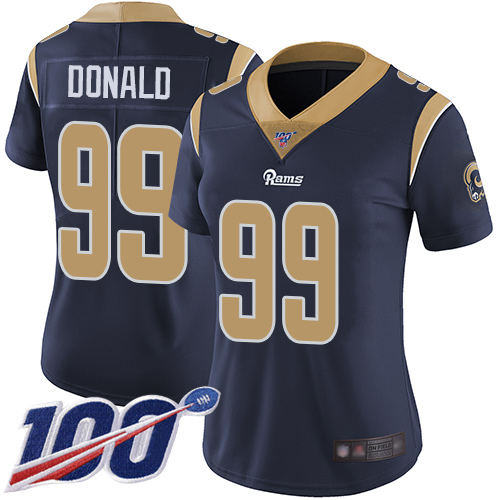Discount Women\âs Los Angeles Rams #99 Aaron Donald Navy Blue Team Color Stitched 100th Season 