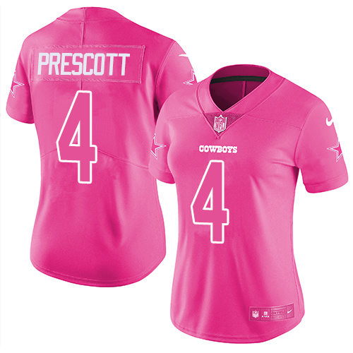 discount nfl nba jerseys Women\’s Cowboys 4 Dak Prescott Pink Stitched